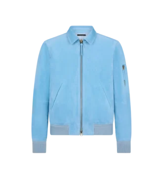 Blouson cu guler din piele de căprioară și cașmir