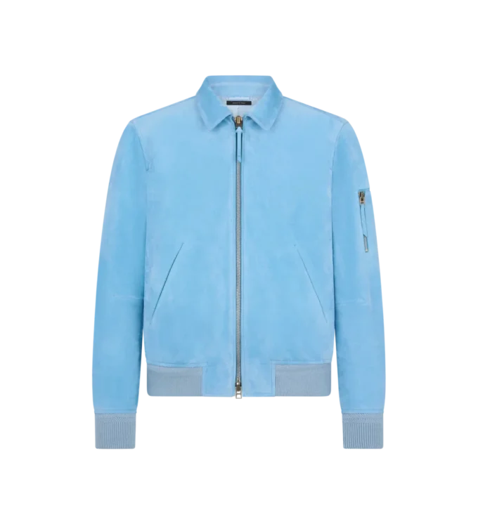 Blouson cu guler din piele de căprioară și cașmir Blouson cu guler din piele de căprioară și cașmir