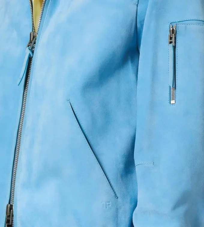 Blouson cu guler din piele de căprioară și cașmir Blouson cu guler din piele de căprioară și cașmir