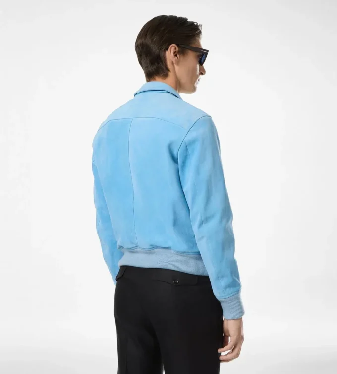 Blouson cu guler din piele de căprioară și cașmir Blouson cu guler din piele de căprioară și cașmir