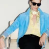 Blouson cu guler din piele de căprioară și cașmir Blouson cu guler din piele de căprioară și cașmir