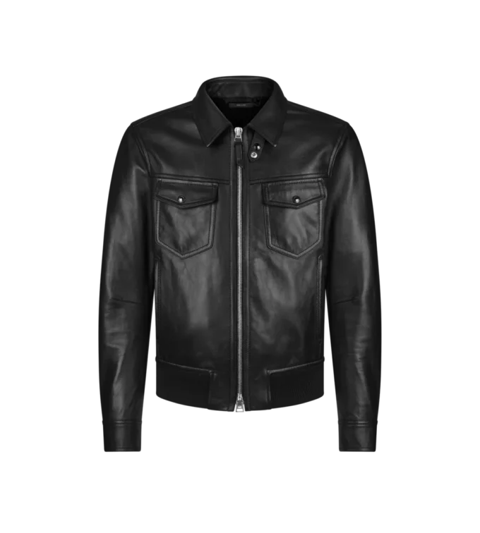 Blouson cu guler din piele nappa