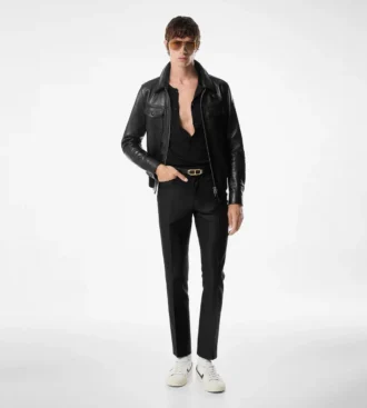 Blouson cu guler din piele nappa