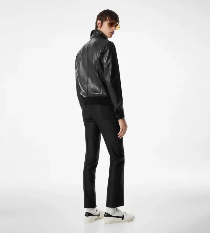 Blouson cu guler din piele nappa