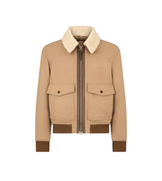 Blouson cu guler dublu detașabil din piele de oaie