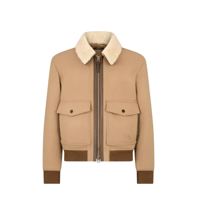 Blouson cu guler dublu detașabil din piele de oaie