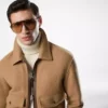 Blouson cu guler dublu detașabil din piele de oaie