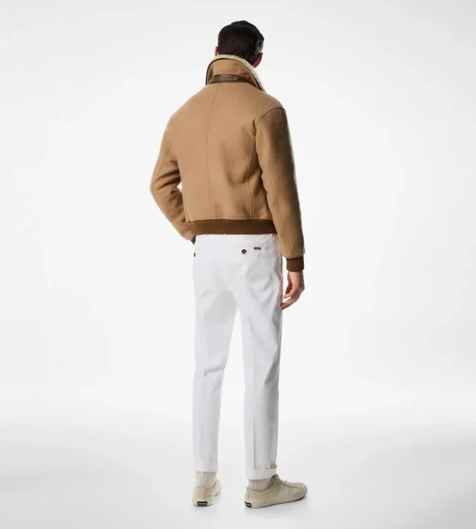 Blouson cu guler dublu detașabil din piele de oaie