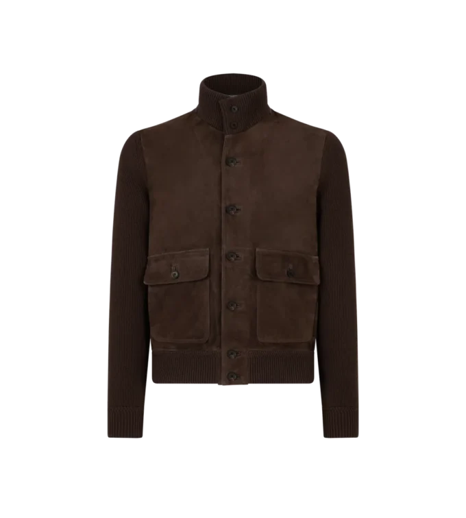 Blouson din piele de căprioară cu față din lână merino