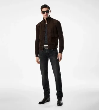 Blouson din piele de căprioară cu față din lână merino