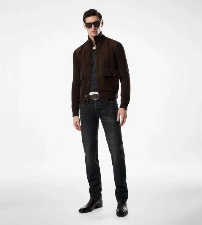 Blouson din piele de căprioară cu față din lână merino