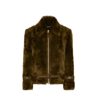 Blouson din piele de oaie cu detalii din piele
