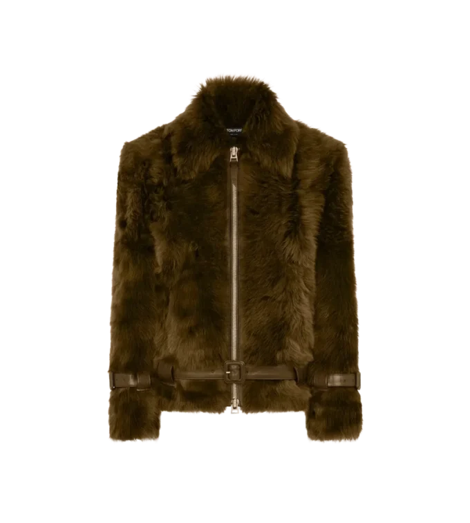 Blouson din piele de oaie cu detalii din piele Blouson din piele de oaie cu detalii din piele