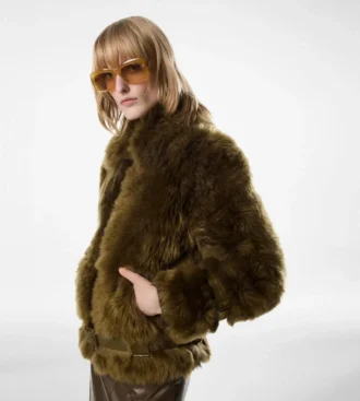 Blouson din piele de oaie cu detalii din piele