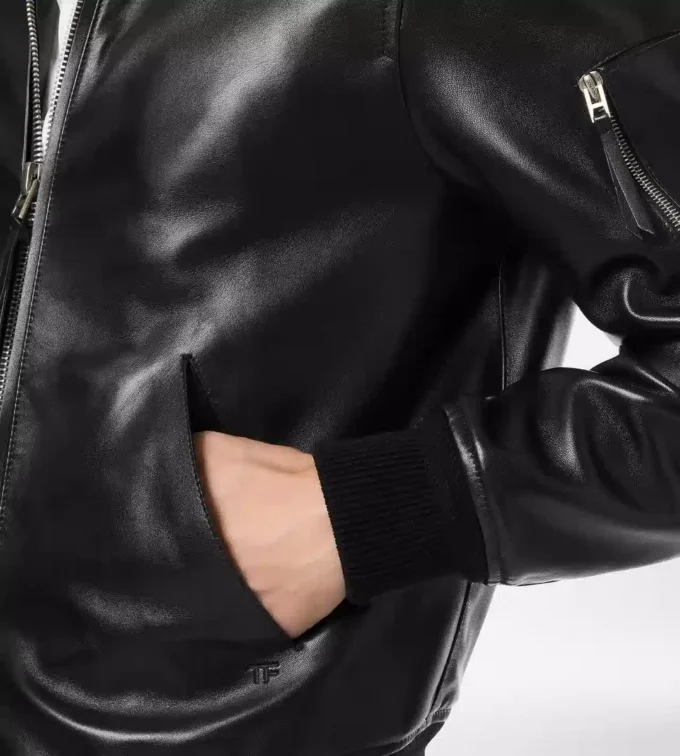 Blouson moale din piele Nappa Plonge cu guler