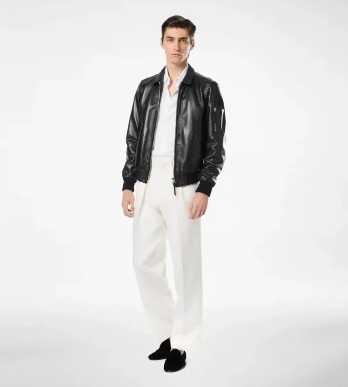 Blouson moale din piele Nappa Plonge cu guler
