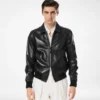 Blouson moale din piele Nappa Plonge cu guler