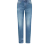 Blugi din denim albastru, cu croială dreaptă și margine dreaptă