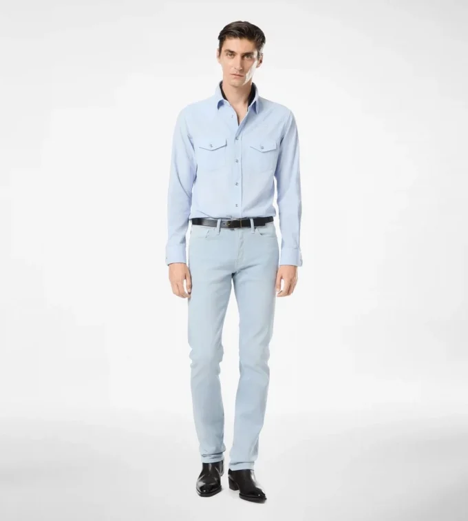 Blugi drepți din denim cu cordon western Blugi drepți din denim cu cordon western