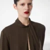 Bluză cu mâneci lungi din georgette de mătase spălată Bluză cu mâneci lungi din georgette de mătase spălată