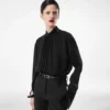 Bluză cu mâneci lungi din georgette de mătase spălată Bluză cu mâneci lungi din georgette de mătase spălată