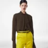 Bluză cu mâneci lungi din georgette de mătase spălată Bluză cu mâneci lungi din georgette de mătase spălată