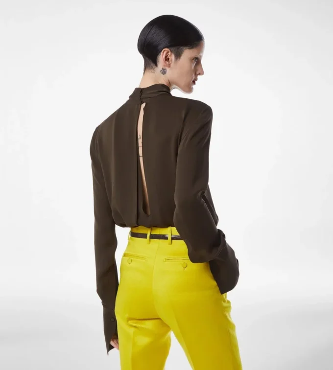 Bluză cu mâneci lungi din georgette de mătase spălată Bluză cu mâneci lungi din georgette de mătase spălată