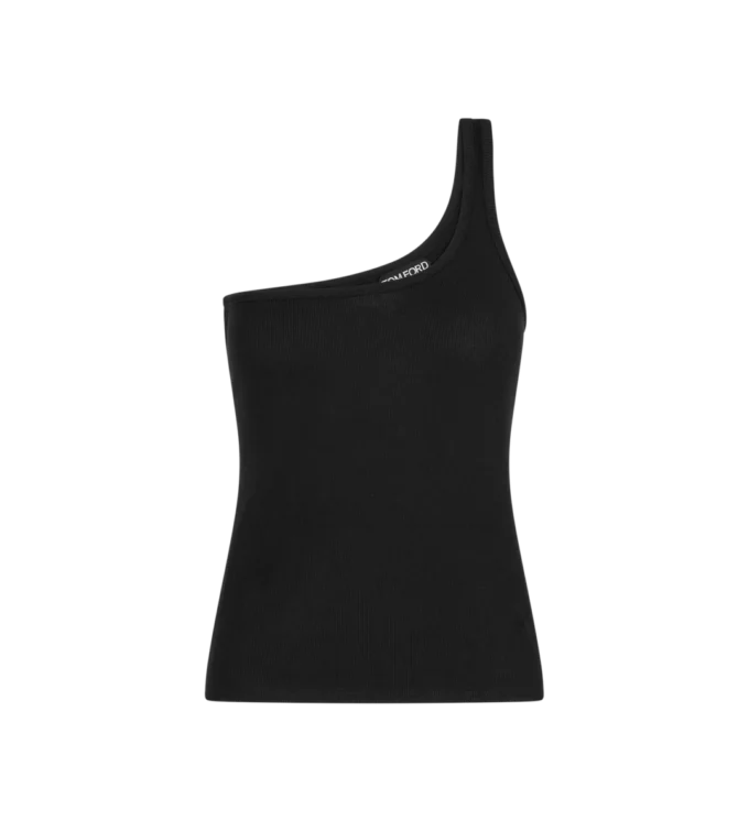 Bluză cu un umăr din jersey cu nervuri din amestec de mătase