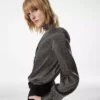 Bluză din mătase cu mâneci lungi, decolteu în V și cravată lavalliere Bluză din mătase cu mâneci lungi, decolteu în V și cravată lavalliere