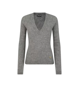 Bluză din tricot de mătase și cașmir fără cusături, cu decolteu în V