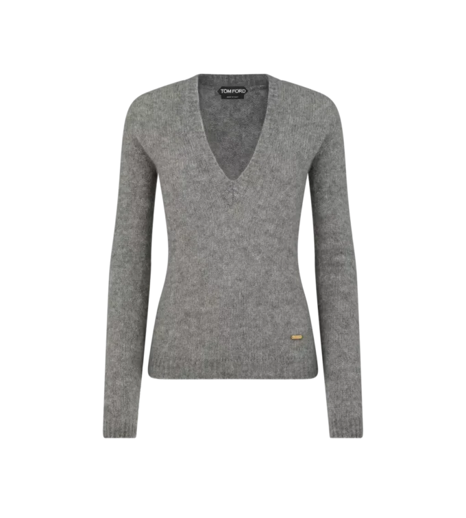 Bluză din tricot de mătase și cașmir fără cusături, cu decolteu în V