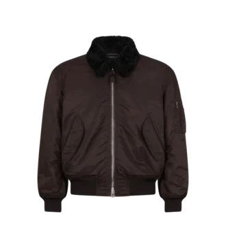 Bomber din nylon cu guler din piele de oaie