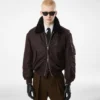 Bomber din nylon cu guler din piele de oaie Bomber din nylon cu guler din piele de oaie
