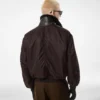 Bomber din nylon cu guler din piele de oaie Bomber din nylon cu guler din piele de oaie