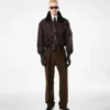Bomber din nylon cu guler din piele de oaie Bomber din nylon cu guler din piele de oaie