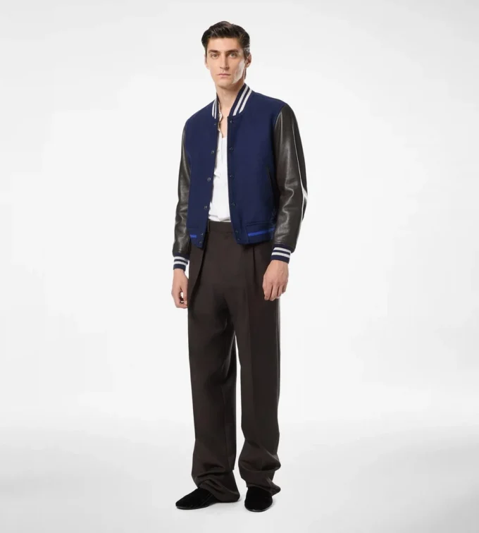 Bomber Varsity cu mâneci din piele