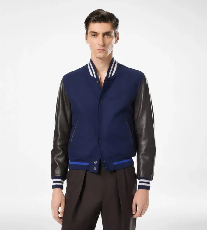 Bomber Varsity cu mâneci din piele