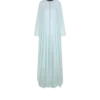 Caftan din georgette de mătase cu guler rotund și detalii din piele