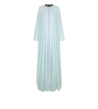 Caftan din georgette de mătase cu guler rotund și detalii din piele