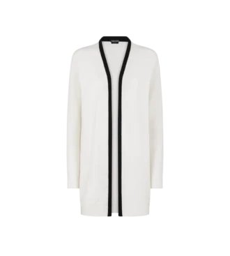 Cardigan deschis, de lungime medie, din merino piqué, cu borduri din satin