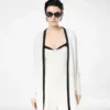 Cardigan deschis, de lungime medie, din merino piqué, cu borduri din satin Cardigan deschis, de lungime medie, din merino piqué, cu borduri din satin