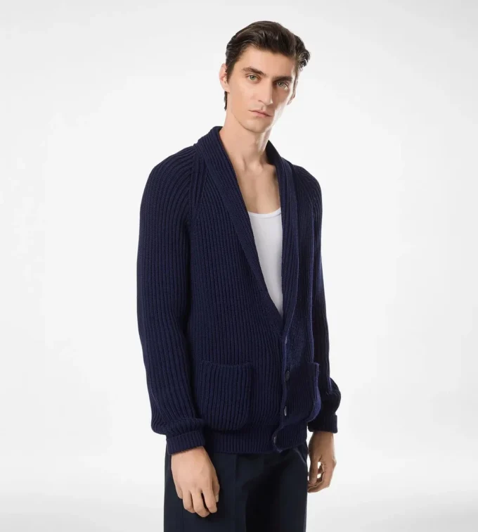 Cardigan din bumbac și mătase cu guler șal