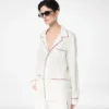 Cămașă de pijama din mătase twill cu bordură și logo brodat TF în tonuri asortate
