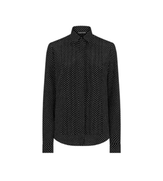 Cămașă din crep de mătase cu buline și plastron plisat
