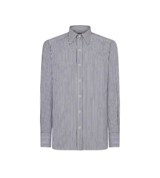 Cămașă slim fit din bumbac și mătase cu dungi