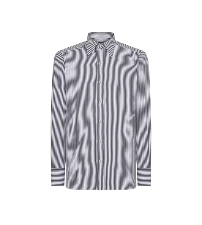 Cămașă slim fit din bumbac și mătase cu dungi