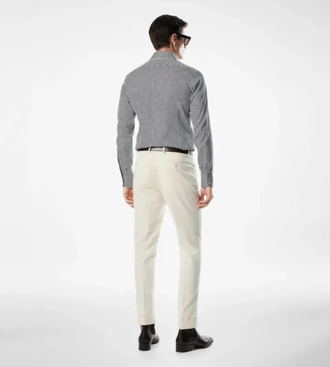 Cămașă slim fit din bumbac și mătase cu dungi