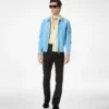 Blouson cu guler din piele de căprioară și cașmir Blouson cu guler din piele de căprioară și cașmir