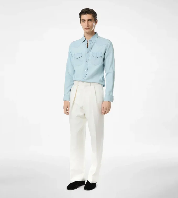 Cămașă western din denim chambray