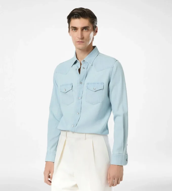 Cămașă western din denim chambray
